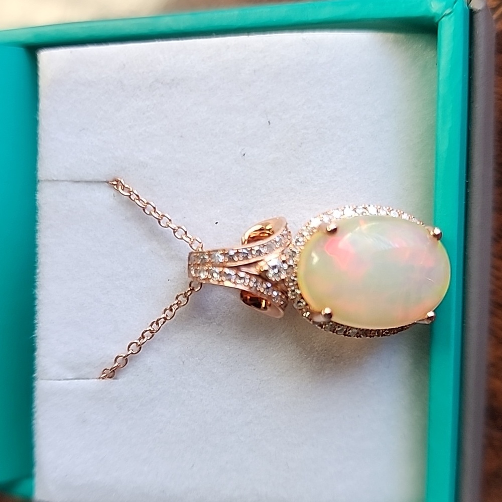 Effy 14k Rose Gold diamond Opal necklace